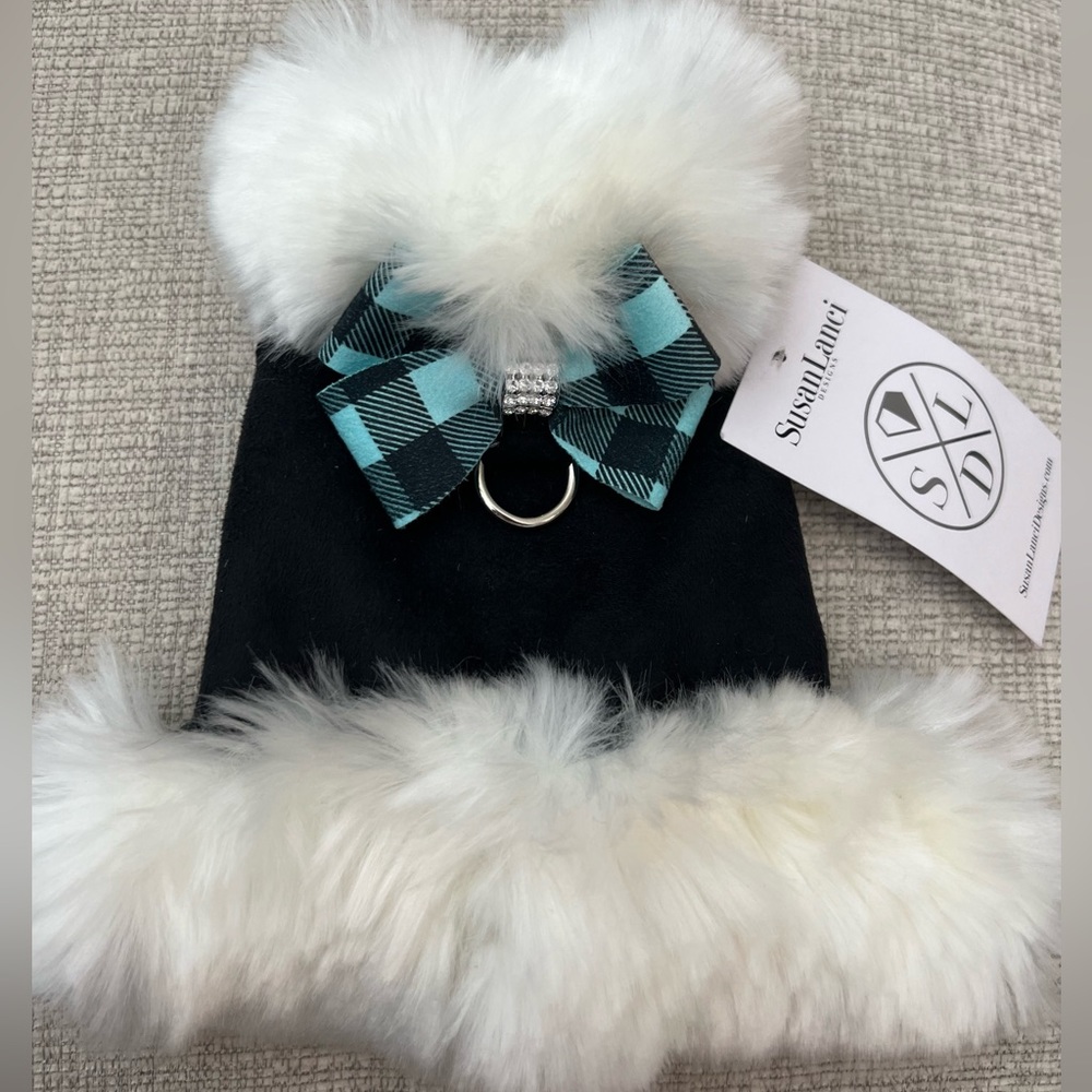Susan Lanci Faux Fur Lining with Blue Nouveau Bow (XXS)